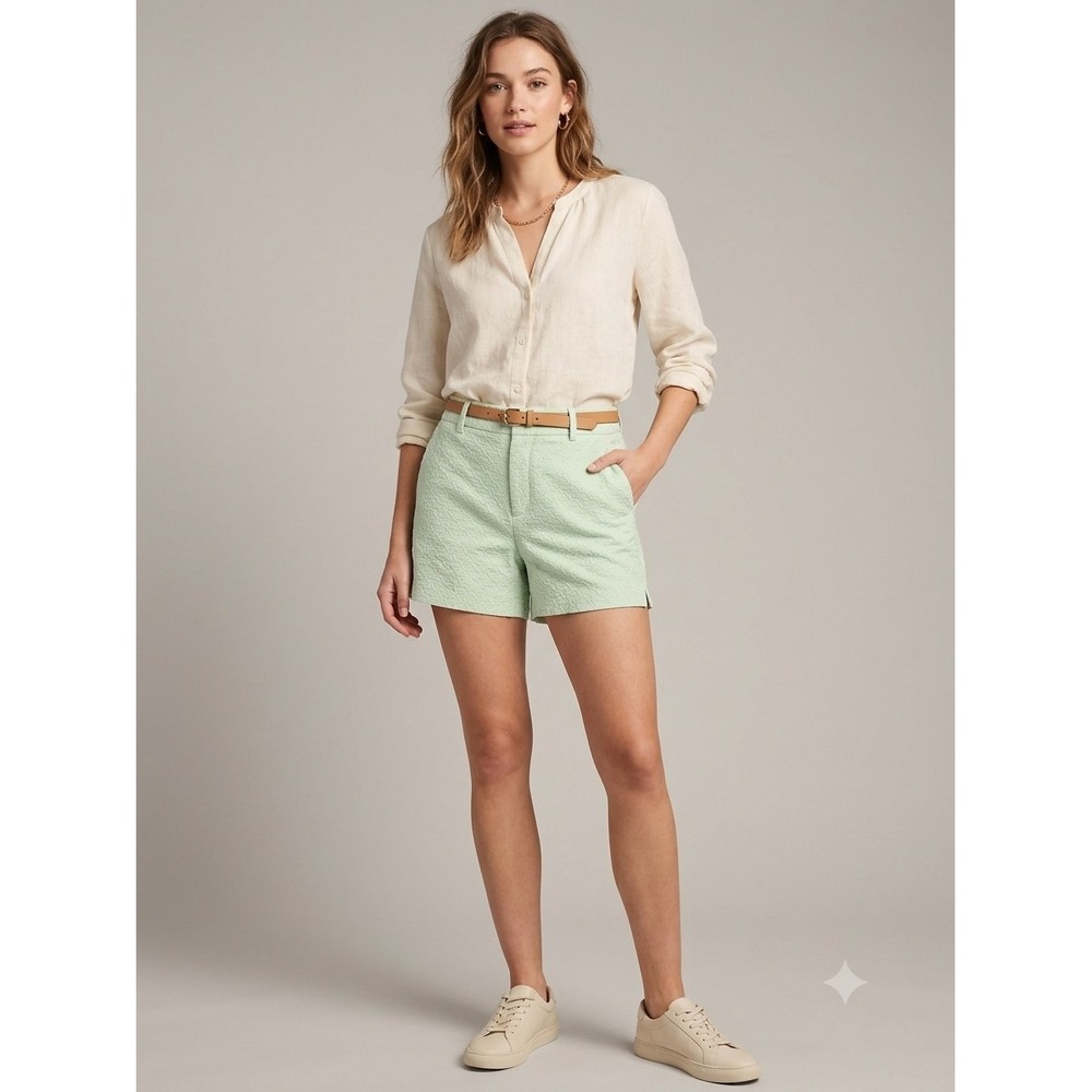 Banana‎ Republic Womens Mint Green Textured Jacquard Shorts Geometric Size 10